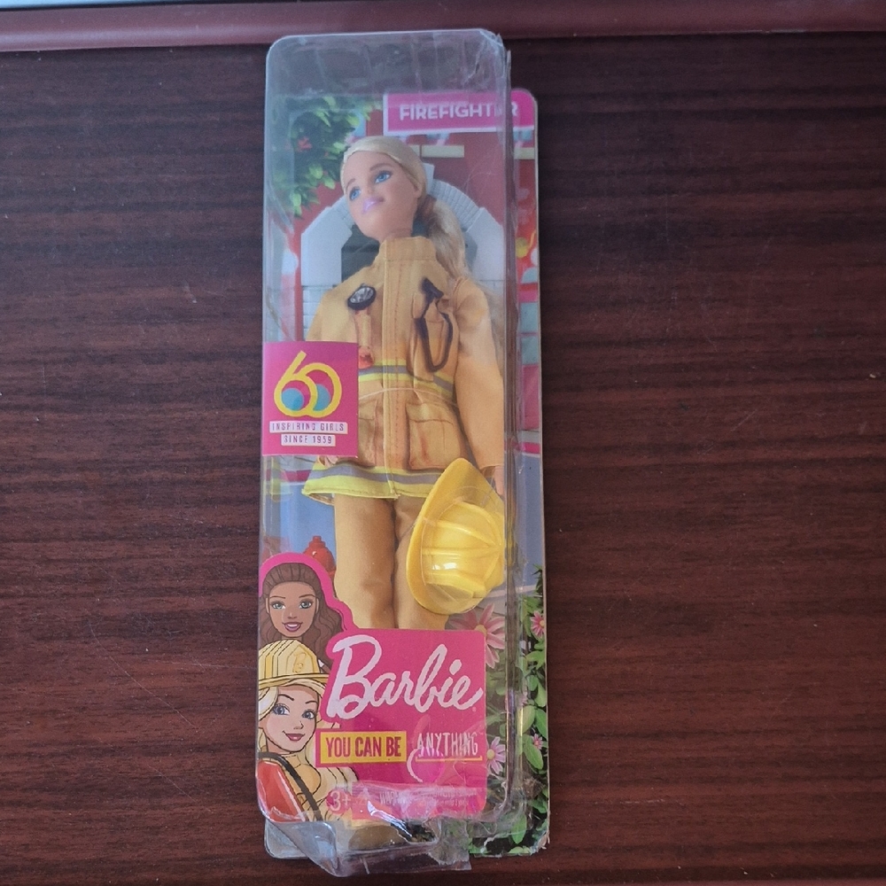 Barbie Firefighter Doll with Yellow Gear New In Package.Dayed 2018.